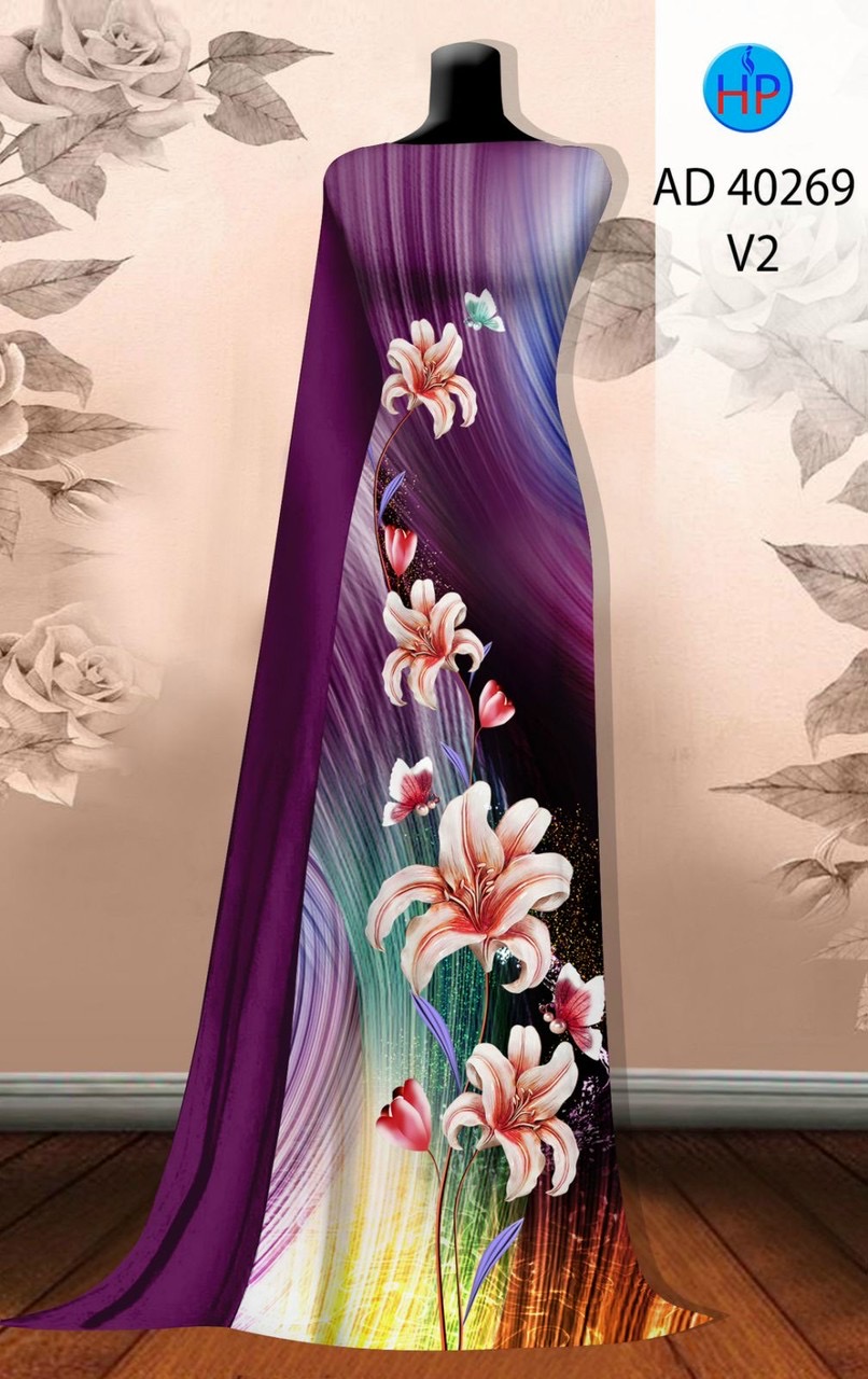 Vải áo dài hoa ly ad 40269 - Ảnh 8