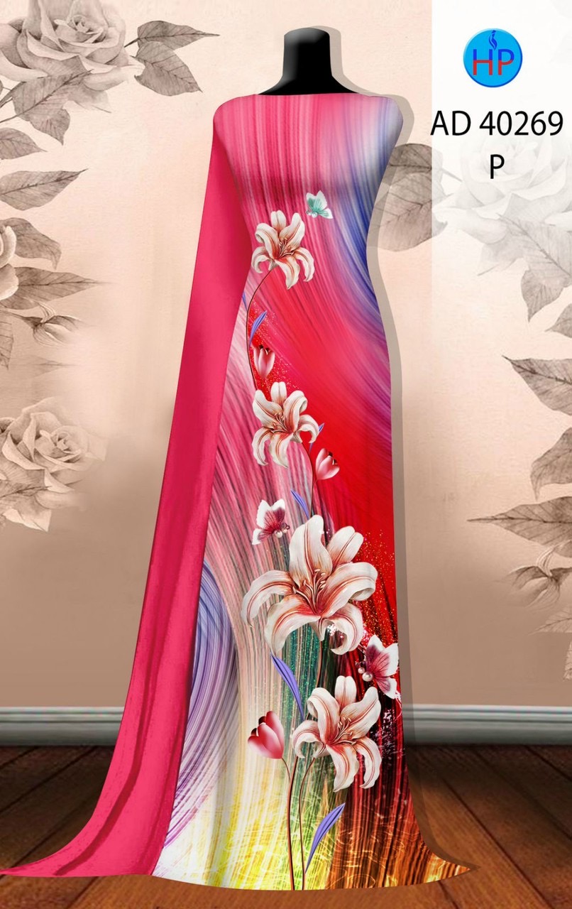 Vải áo dài hoa ly ad 40269