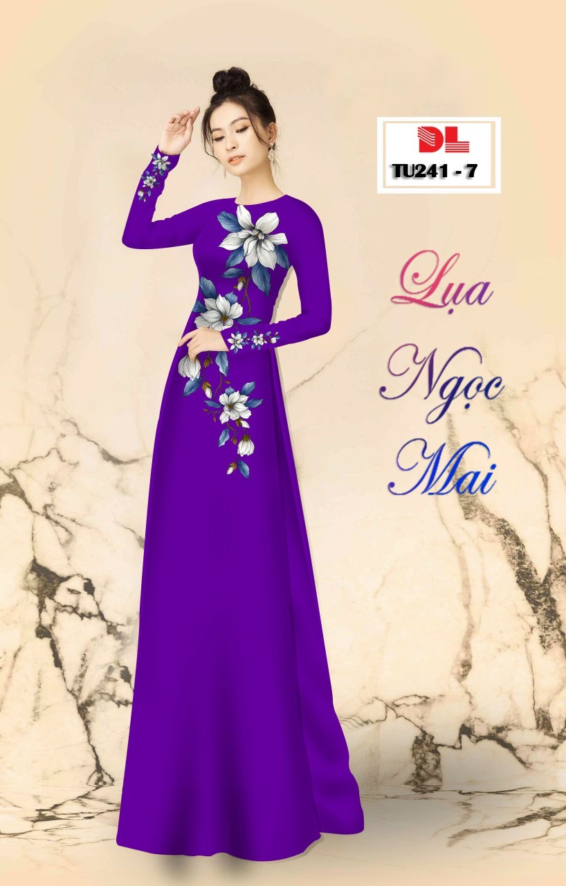Vải áo dài hoa 3d dltu-241 - Ảnh 3