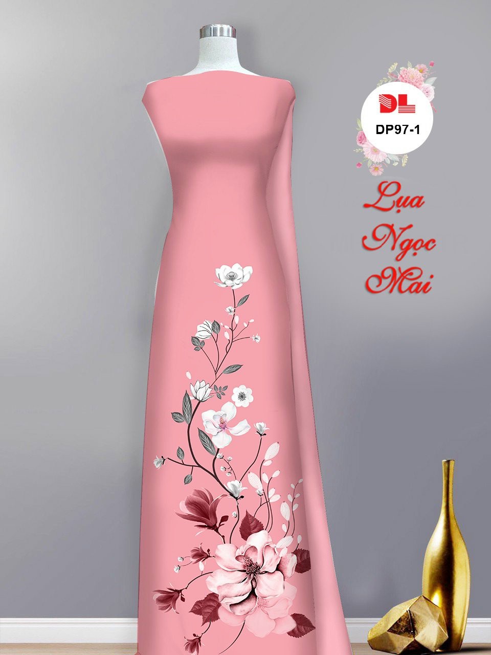 Vải áo dài hoa 3d dldp-97 - Ảnh 3