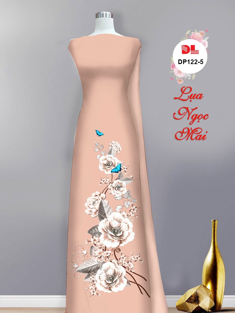 Vải áo dài hoa 3d dldp-122 - Ảnh 4