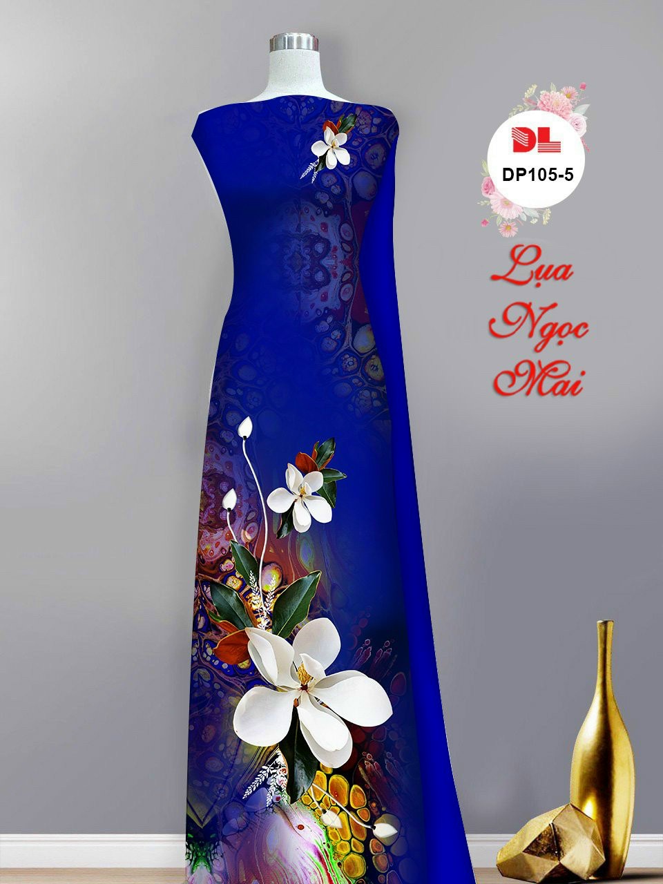 Vải áo dài hoa 3d dldp-105 - Ảnh 3
