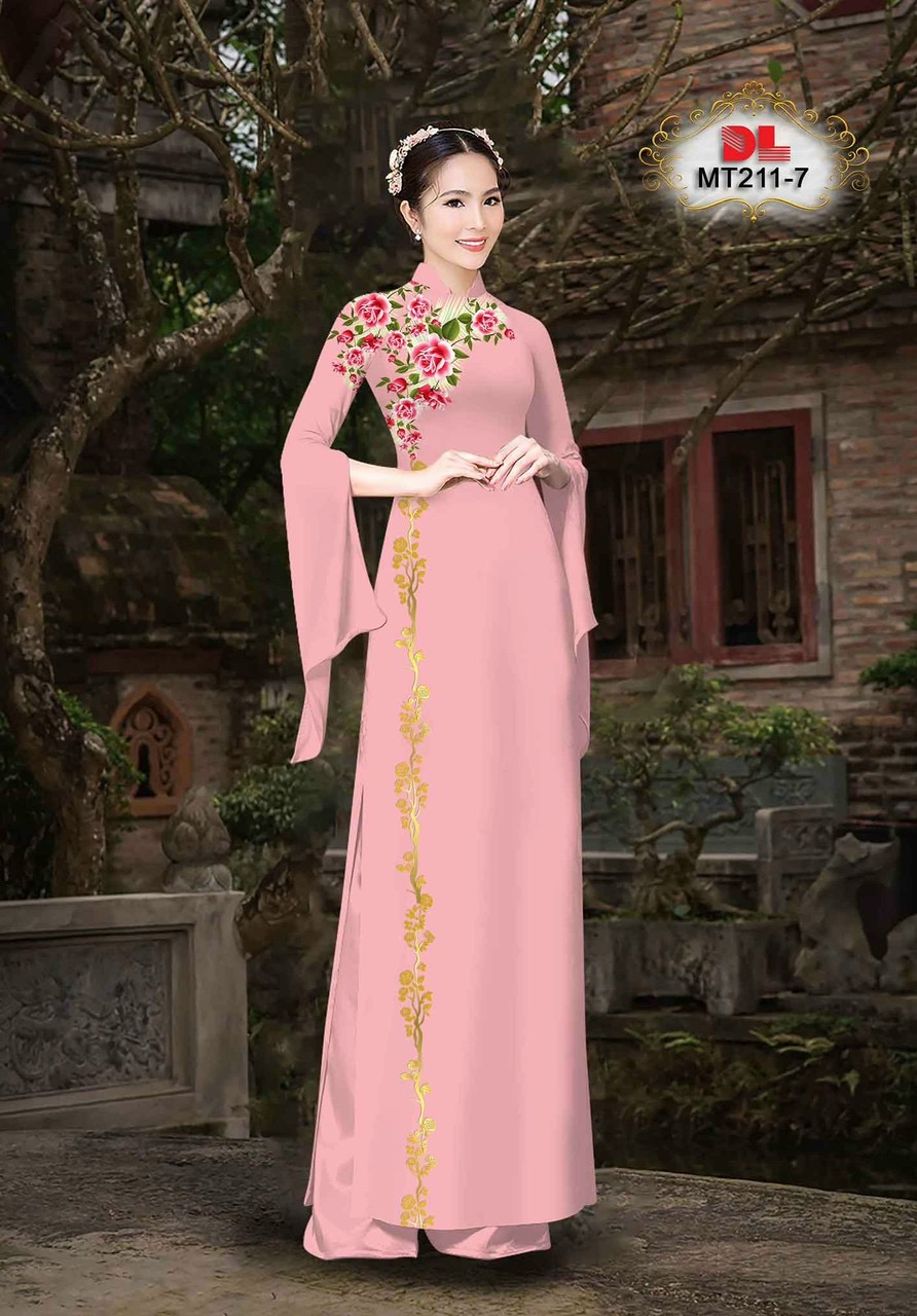 Vải áo dài hoa 3d dlmt-211 - Ảnh 4