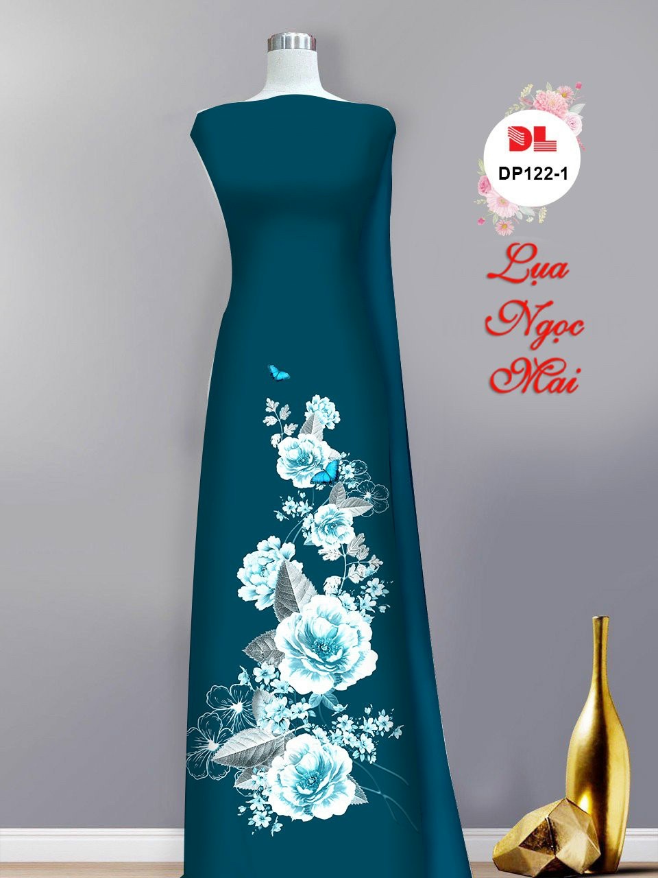 Vải áo dài hoa 3d dldp-122 - Ảnh 7