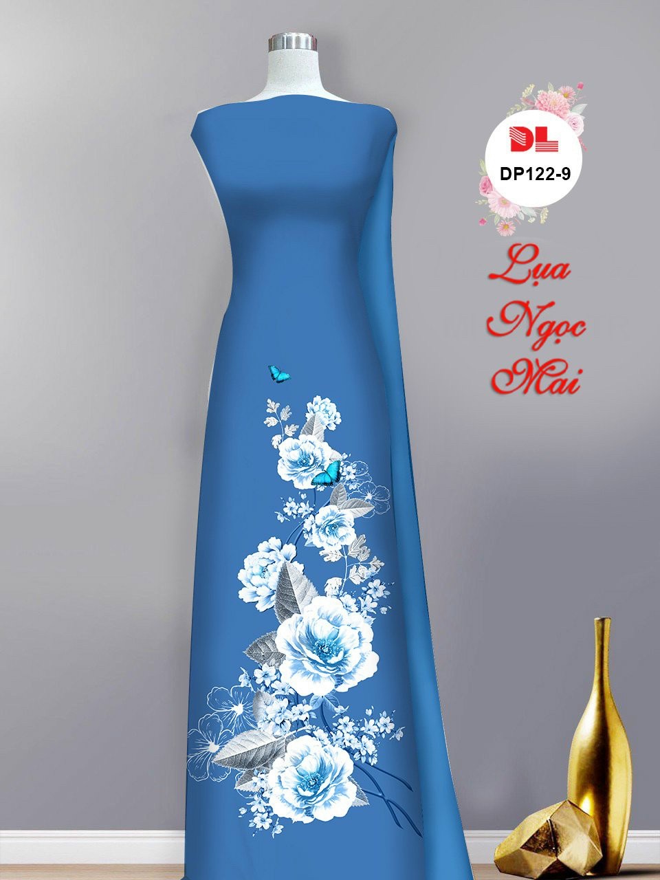 Vải áo dài hoa 3d dldp-122 - Ảnh 5