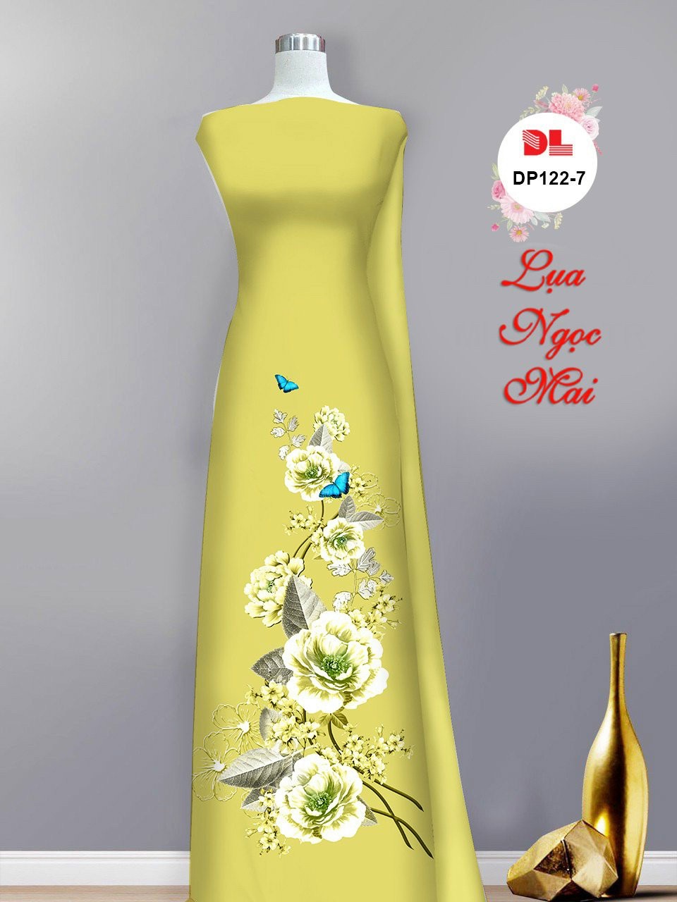 Vải áo dài hoa 3d dldp-122 - Ảnh 9