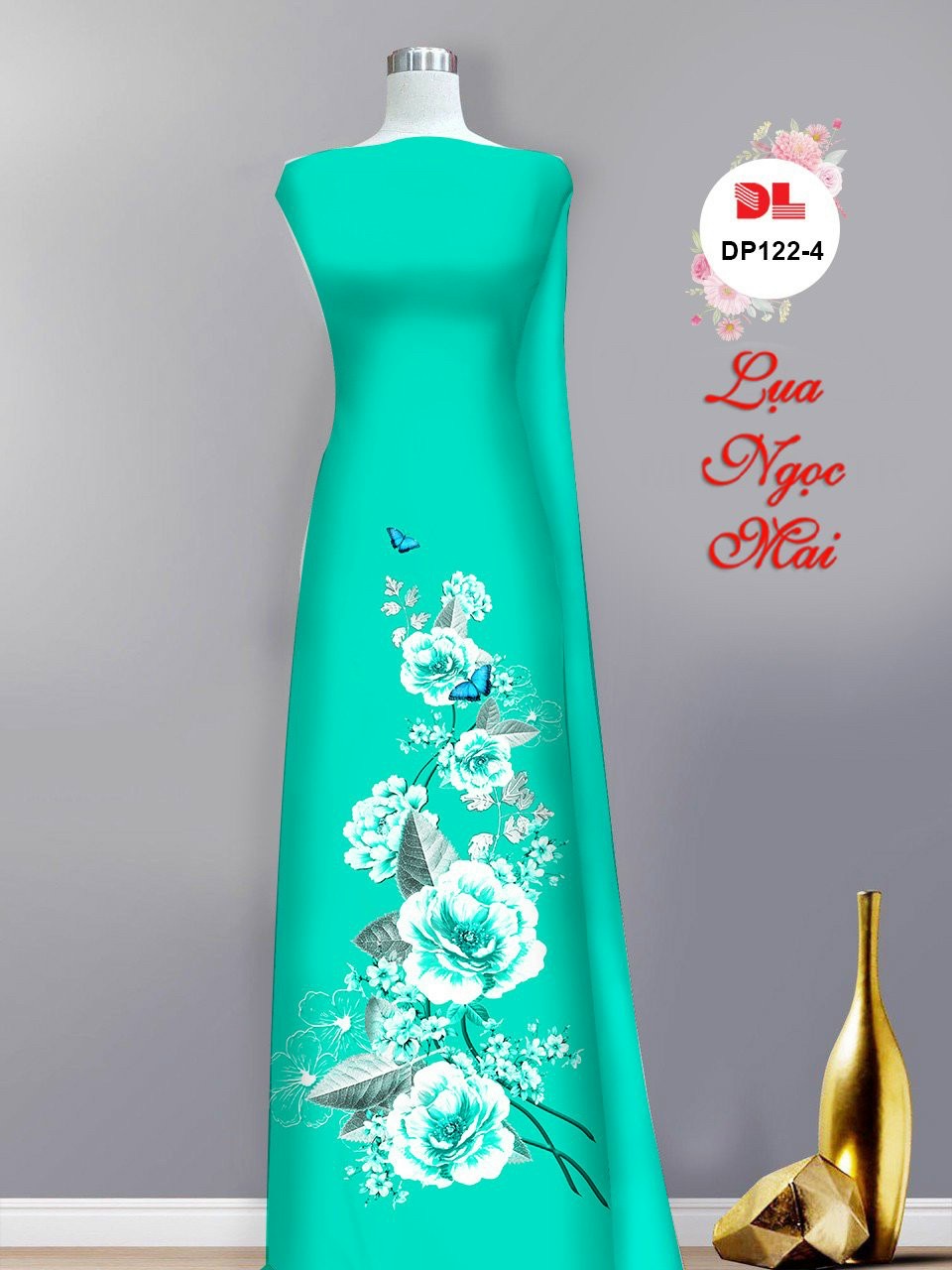 Vải áo dài hoa 3d dldp-122 - Ảnh 2