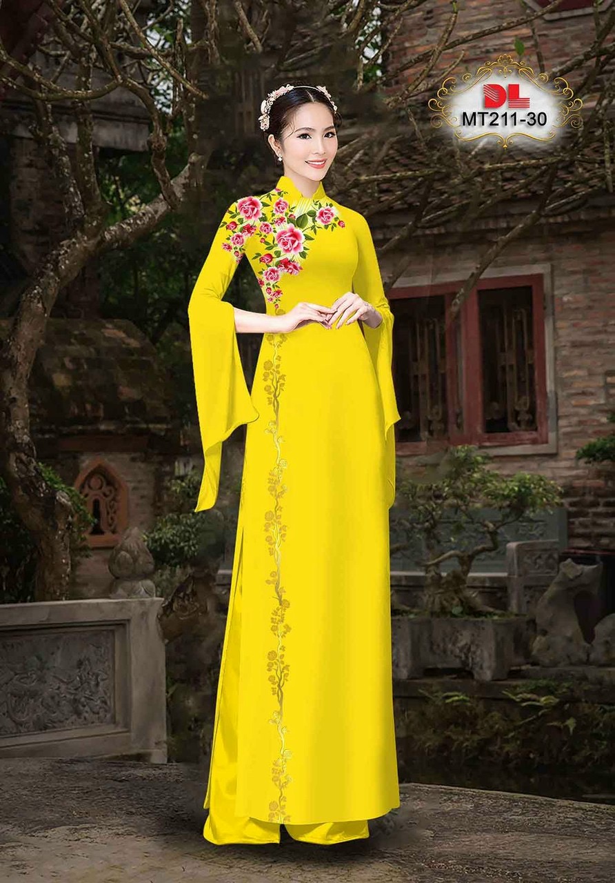 Vải áo dài hoa 3d dlmt-211 - Ảnh 2