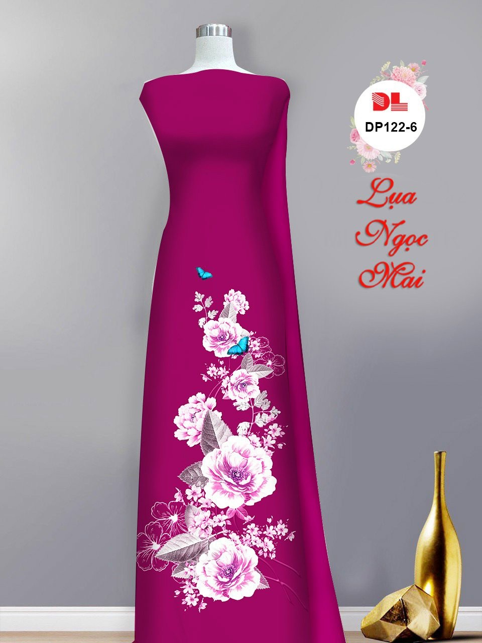 Vải áo dài hoa 3d dldp-122 - Ảnh 6
