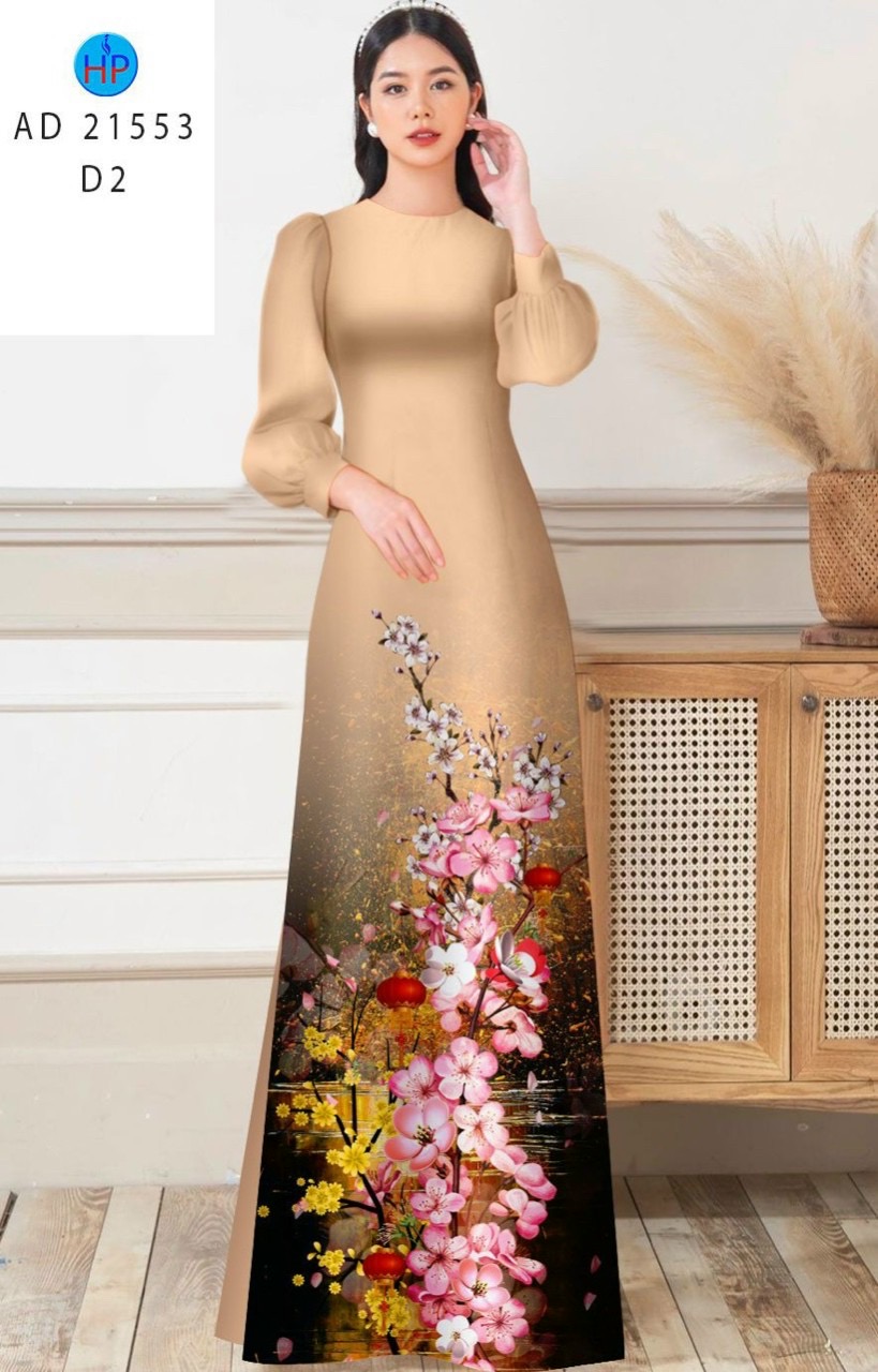 Vải áo dài hoa đào ad 21553 - Ảnh 2