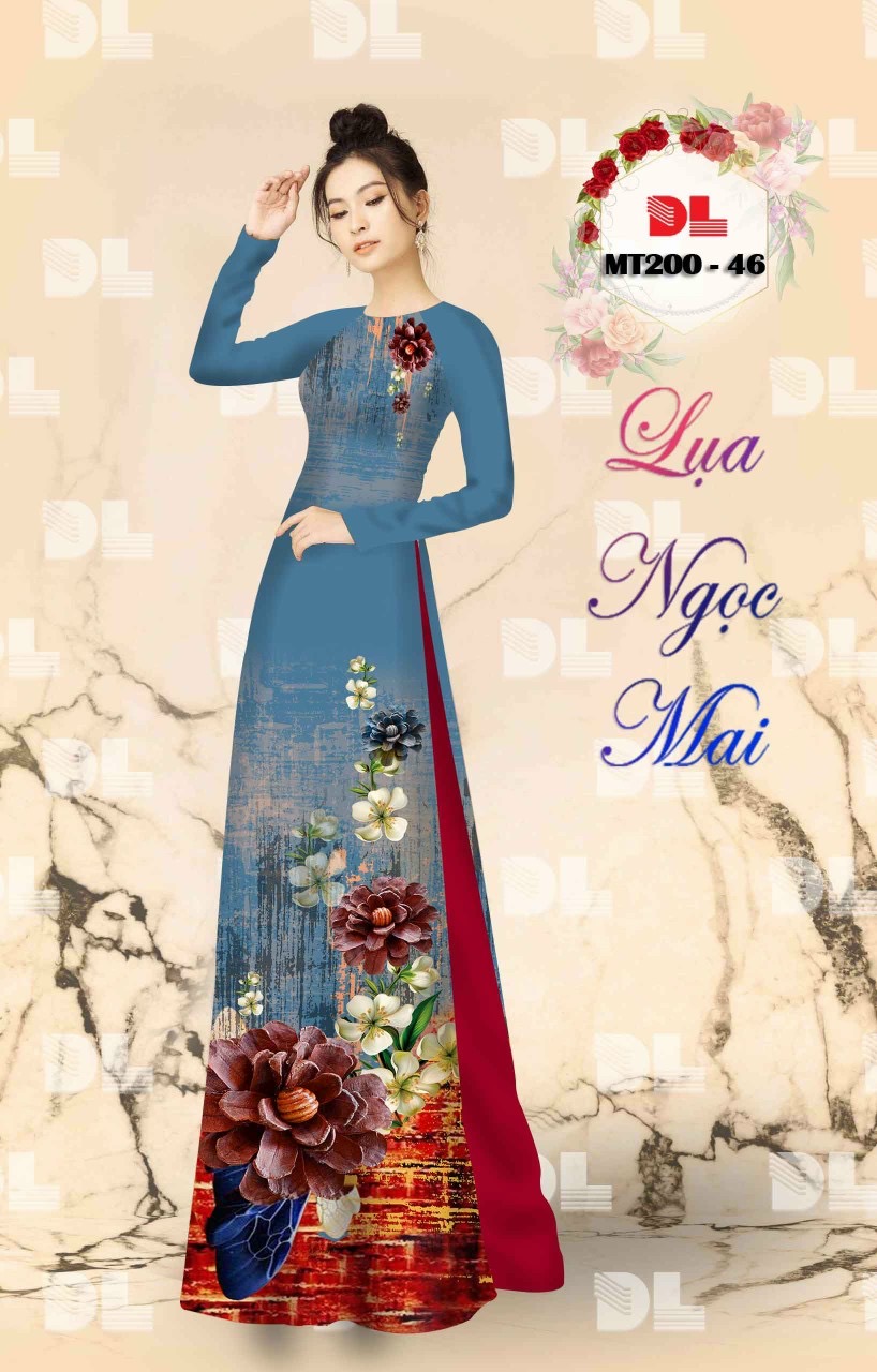Vải áo dài hoa 3d dlmt-200 - Ảnh 3