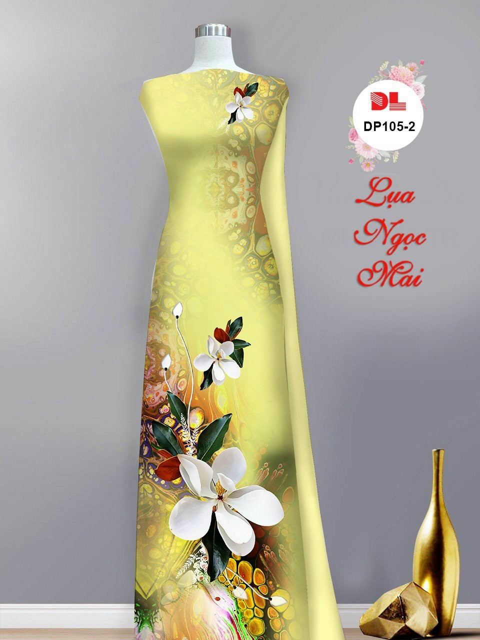 Vải áo dài hoa 3d dldp-105 - Ảnh 8