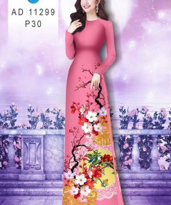 Vải áo dài hoa đào ad 11299