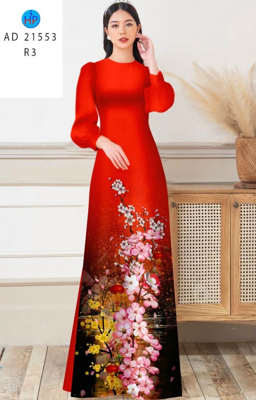 Vải áo dài hoa đào ad 21553