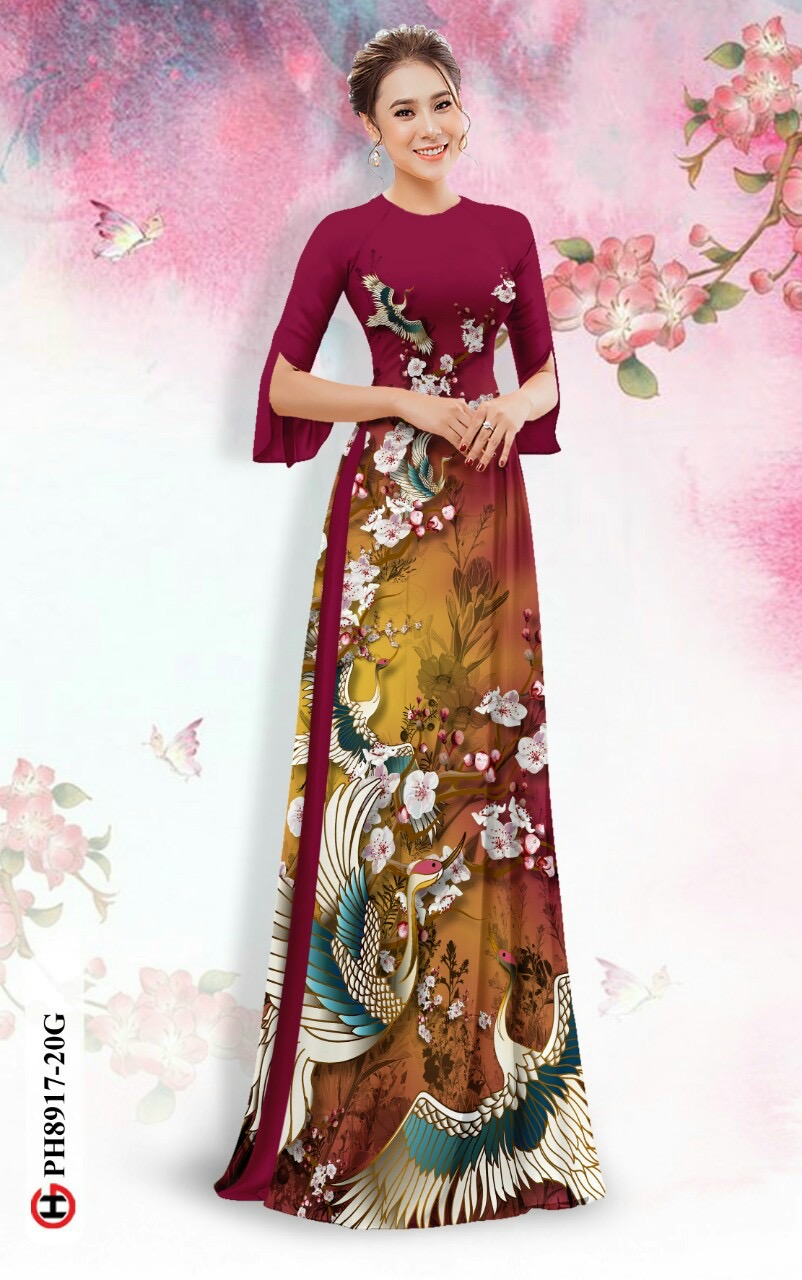 Vải áo dài hoa và chim ph8917