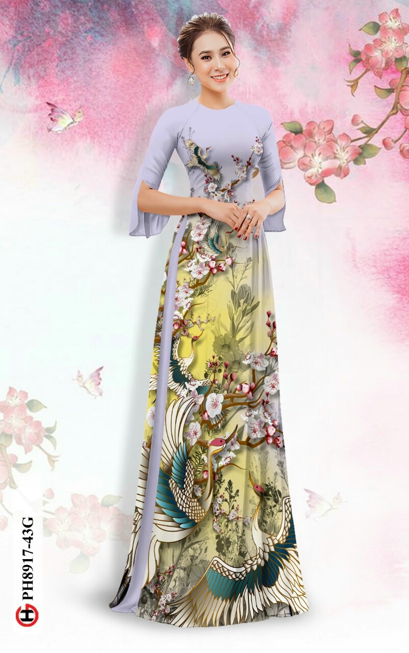 Vải áo dài hoa và chim ph8917 - Ảnh 4