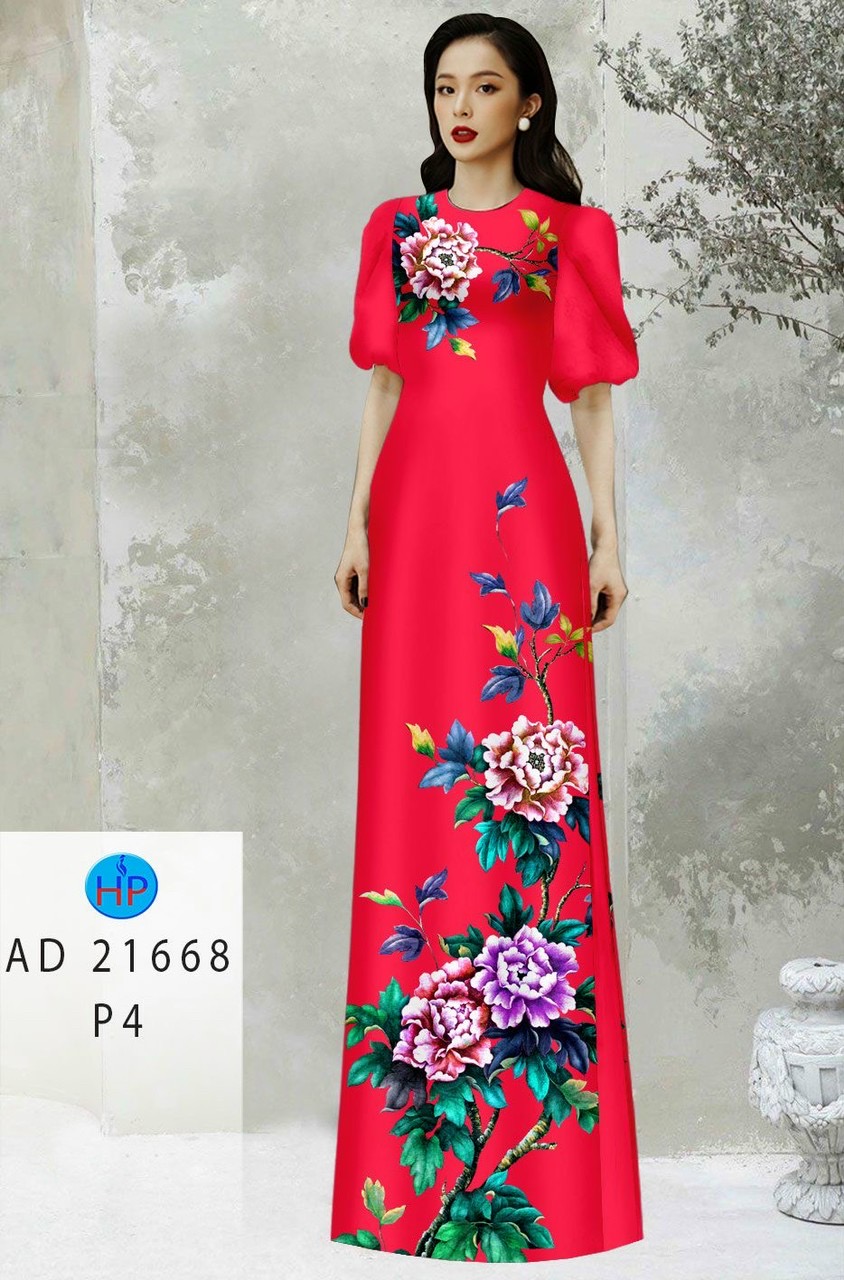 Vải áo dài hoa mẫu đơn ad 21668 - Ảnh 3