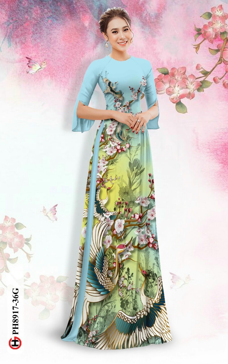 Vải áo dài hoa và chim ph8917 - Ảnh 2