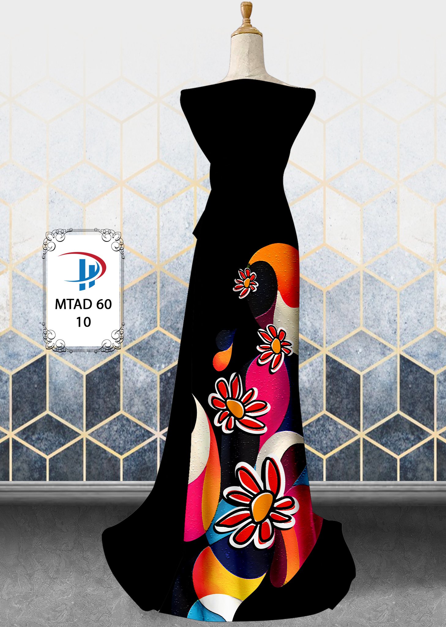 Vải áo dài hoa 3d mtad-60 - Ảnh 2