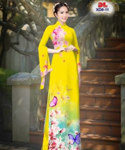 Vải áo dài lua ngoc mai, hoa và bướm dlxd-8