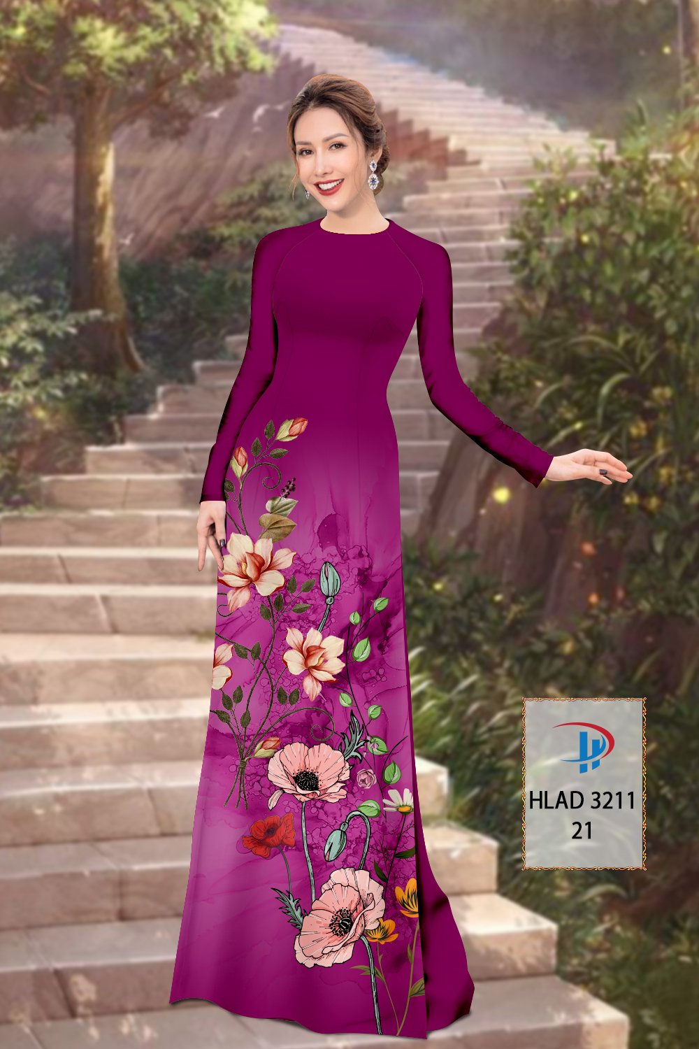 Vải áo dài hoa 3d hlad-3211 - Ảnh 11