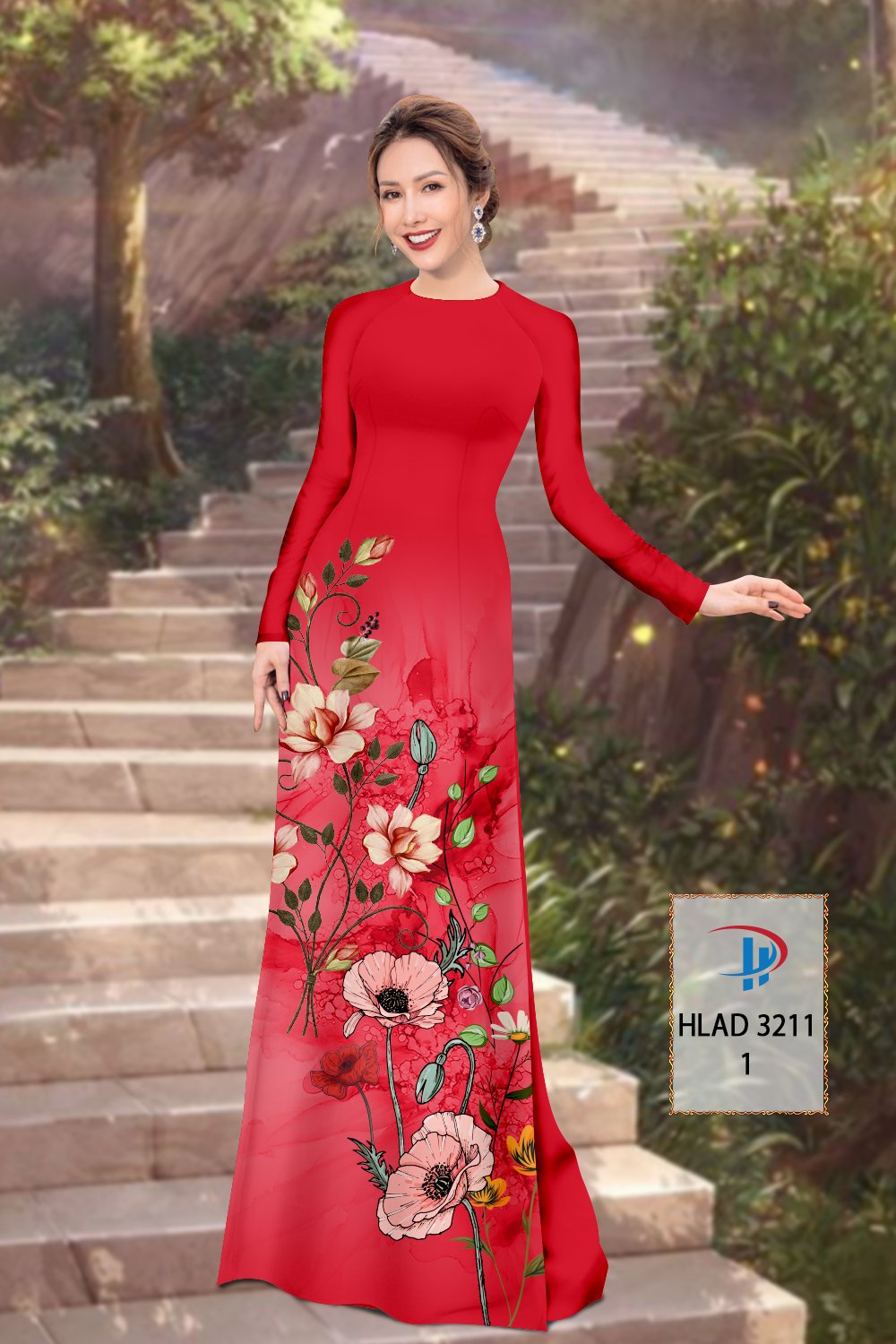 Vải áo dài hoa 3d hlad-3211 - Ảnh 5
