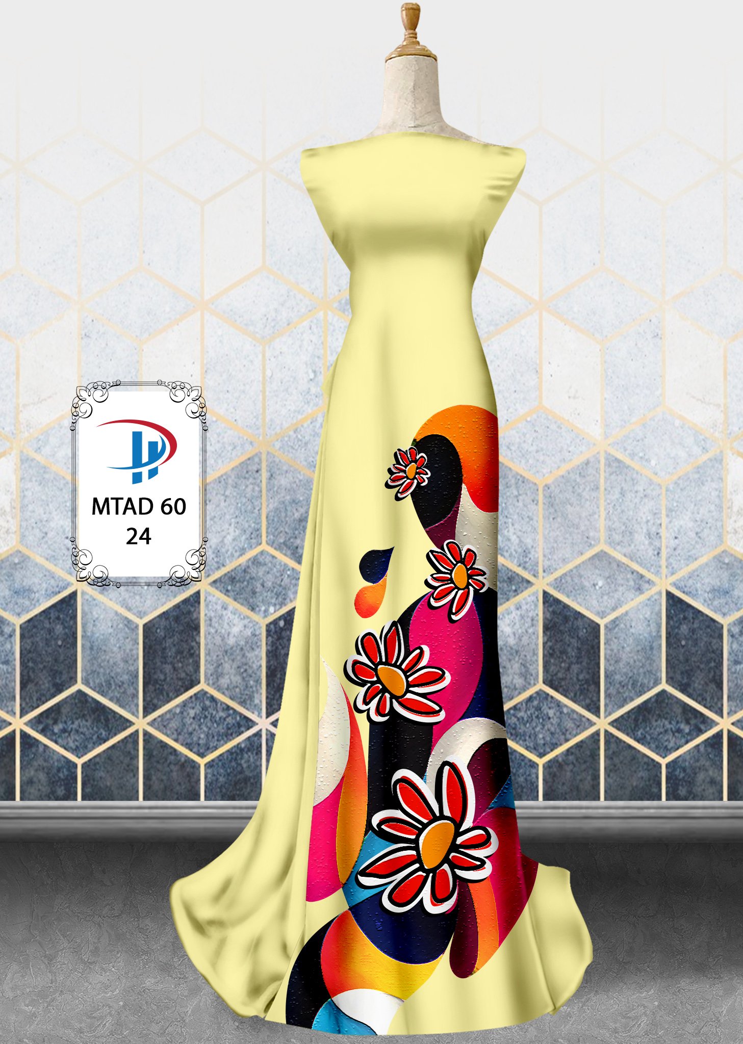 Vải áo dài hoa 3d mtad-60