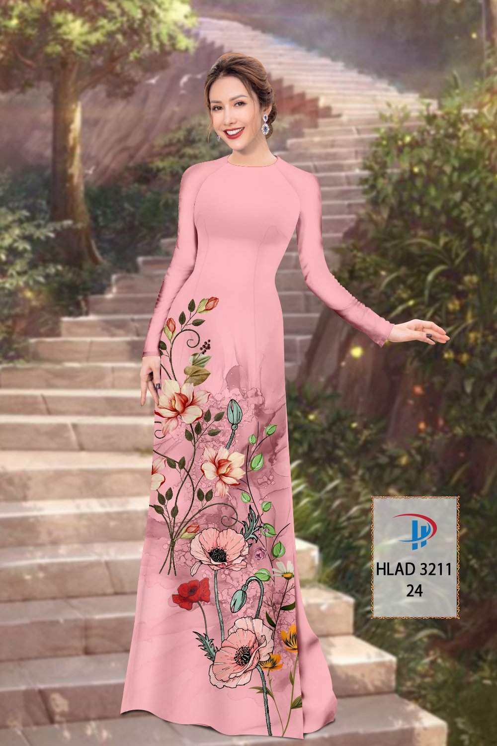 Vải áo dài hoa 3d hlad-3211 - Ảnh 13