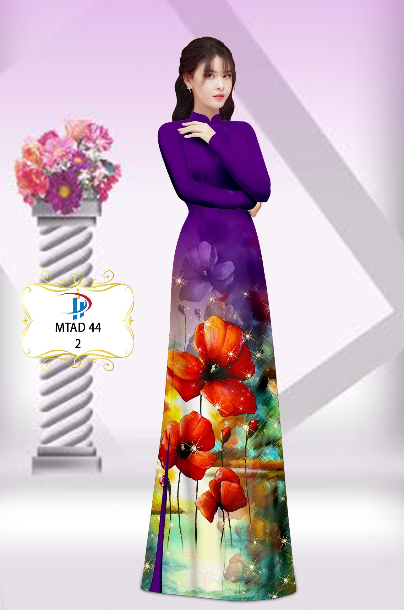 Vải áo dài hoa poppy mtad-44 - Ảnh 12