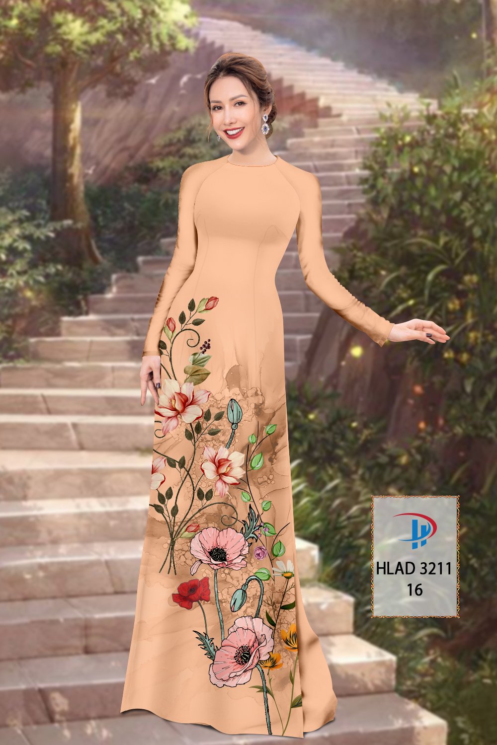 Vải áo dài hoa 3d hlad-3211 - Ảnh 3