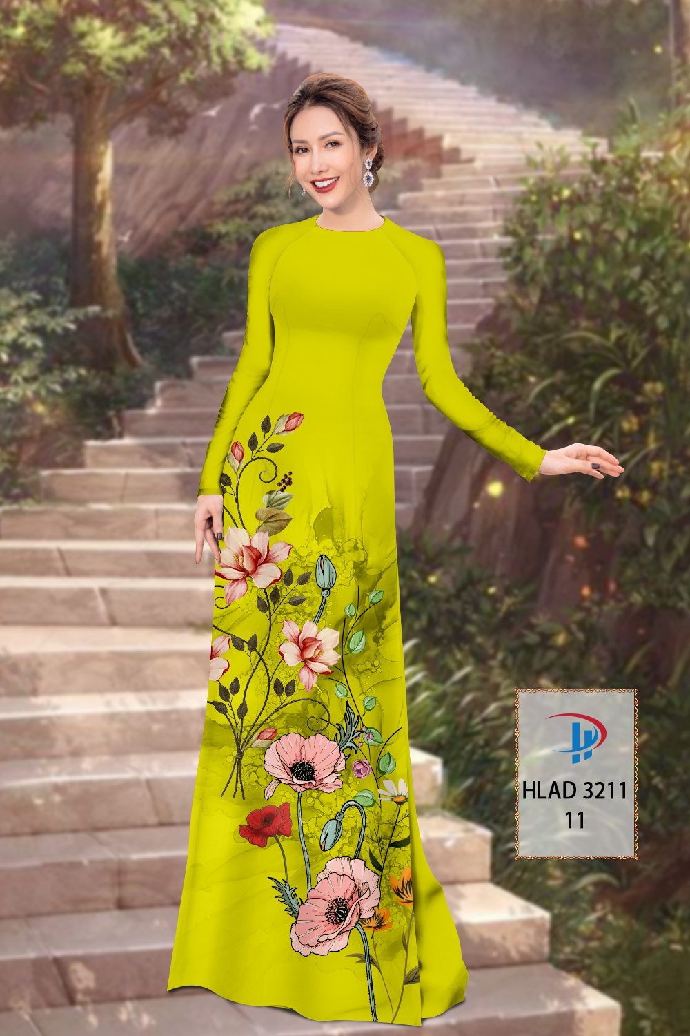 Vải áo dài hoa 3d hlad-3211 - Ảnh 4