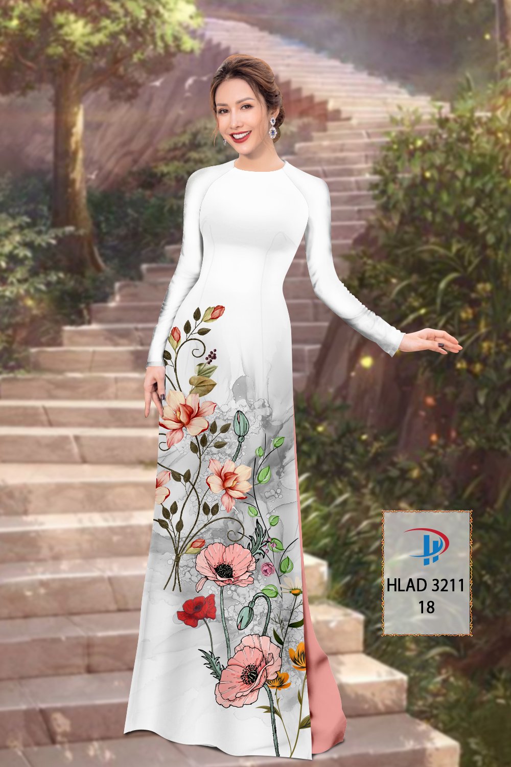 Vải áo dài hoa 3d hlad-3211 - Ảnh 9