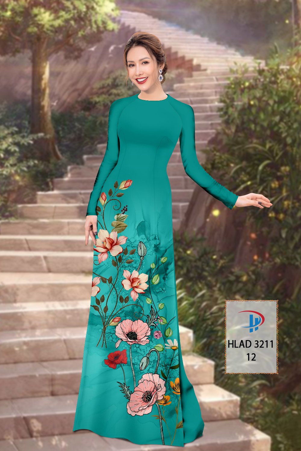 Vải áo dài hoa 3d hlad-3211 - Ảnh 2