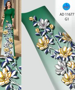 Vải áo dài hoa 3d ad 11677