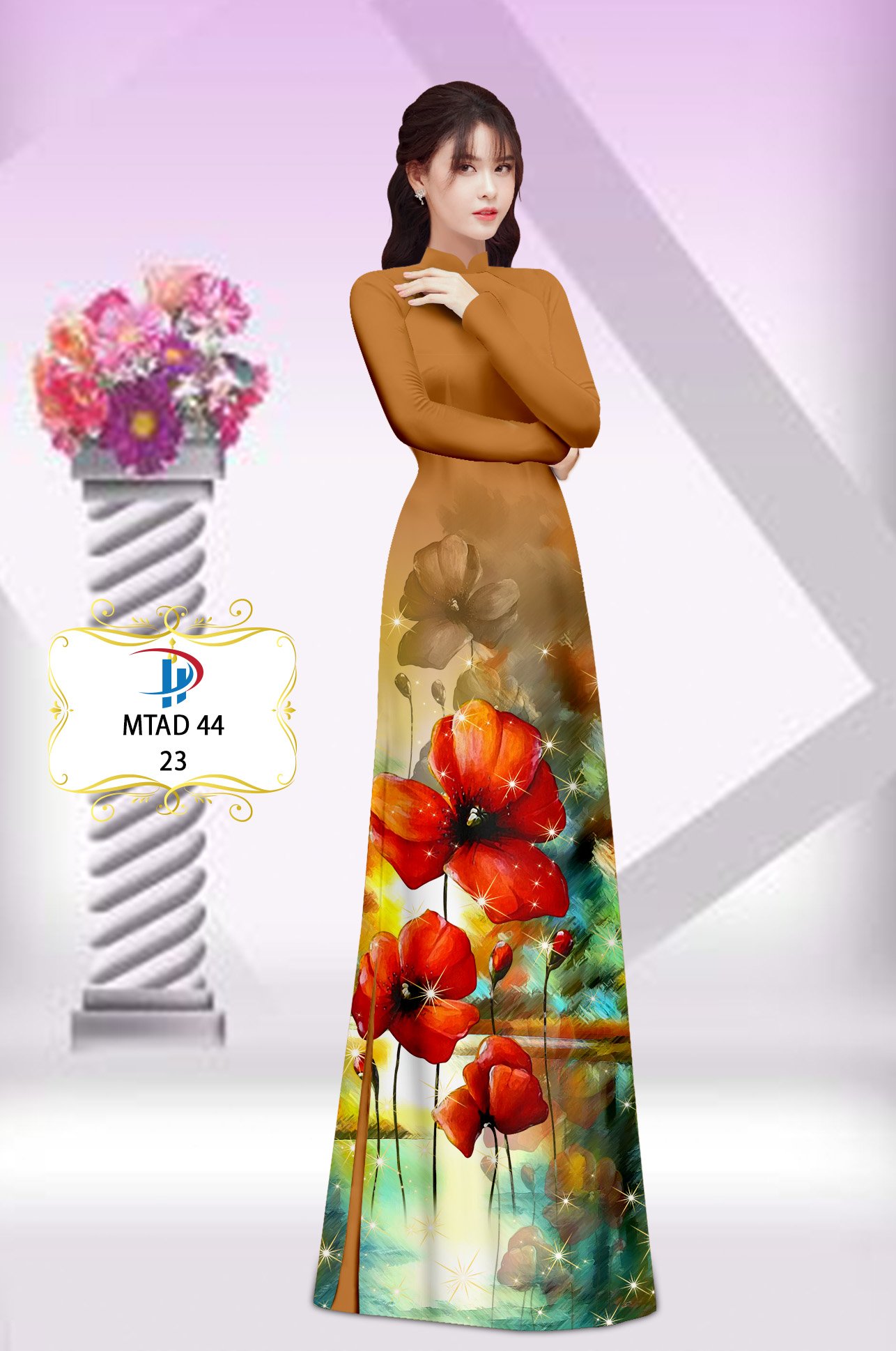 Vải áo dài hoa poppy mtad-44 - Ảnh 3