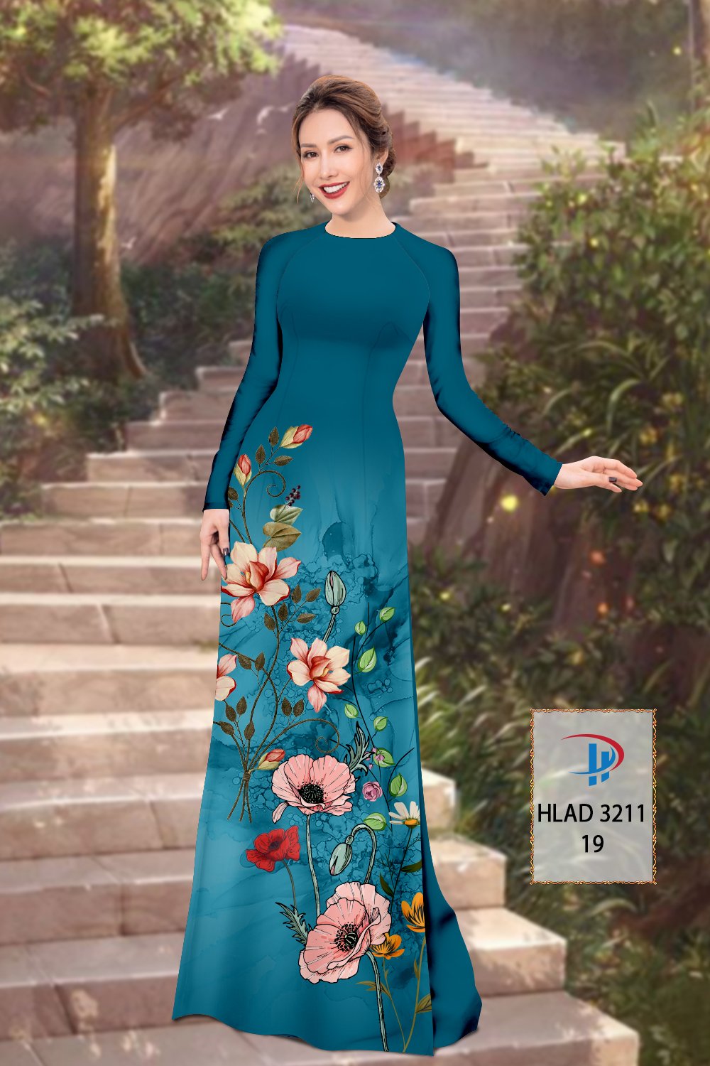 Vải áo dài hoa 3d hlad-3211 - Ảnh 7