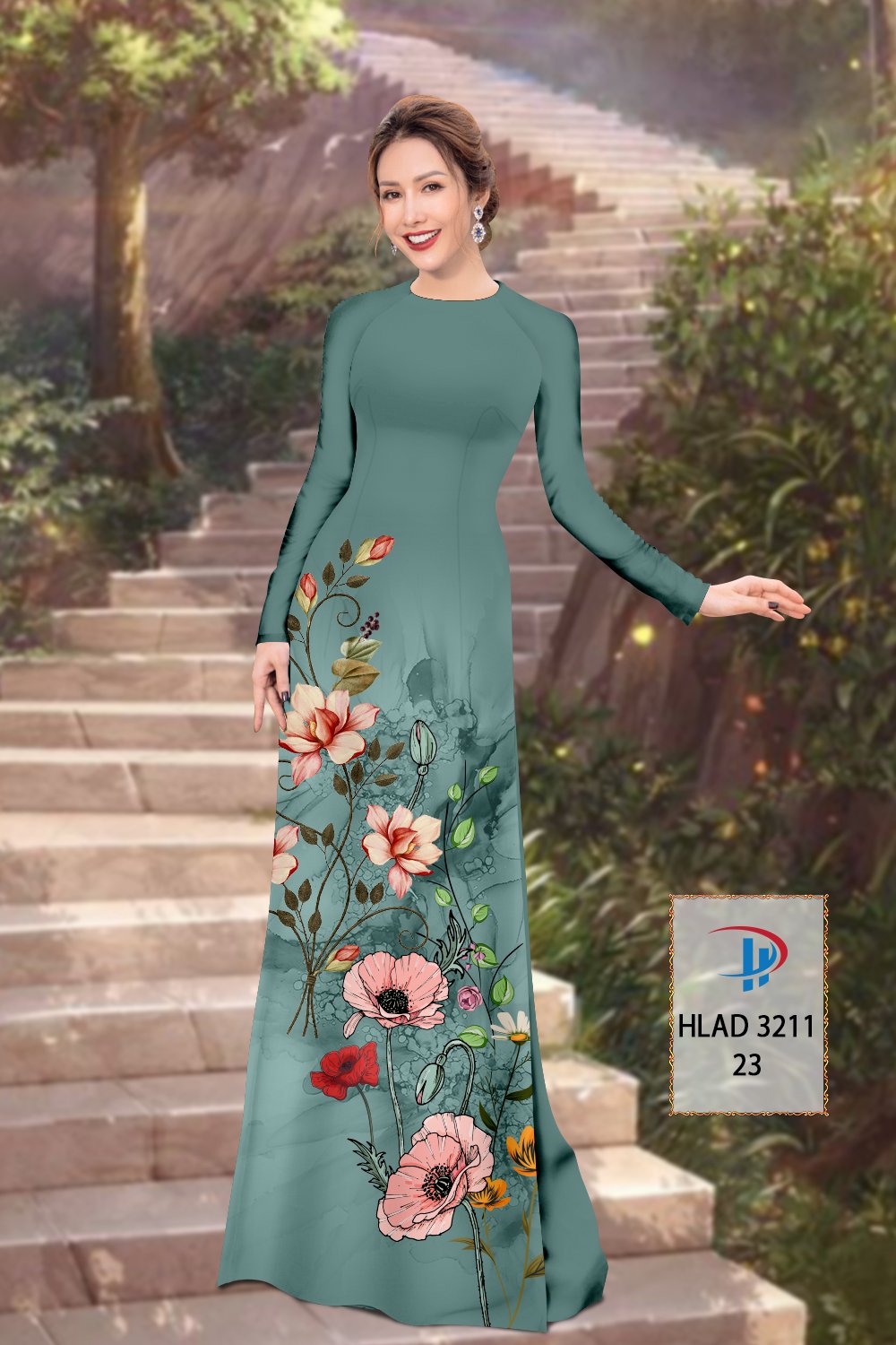 Vải áo dài hoa 3d hlad-3211 - Ảnh 16