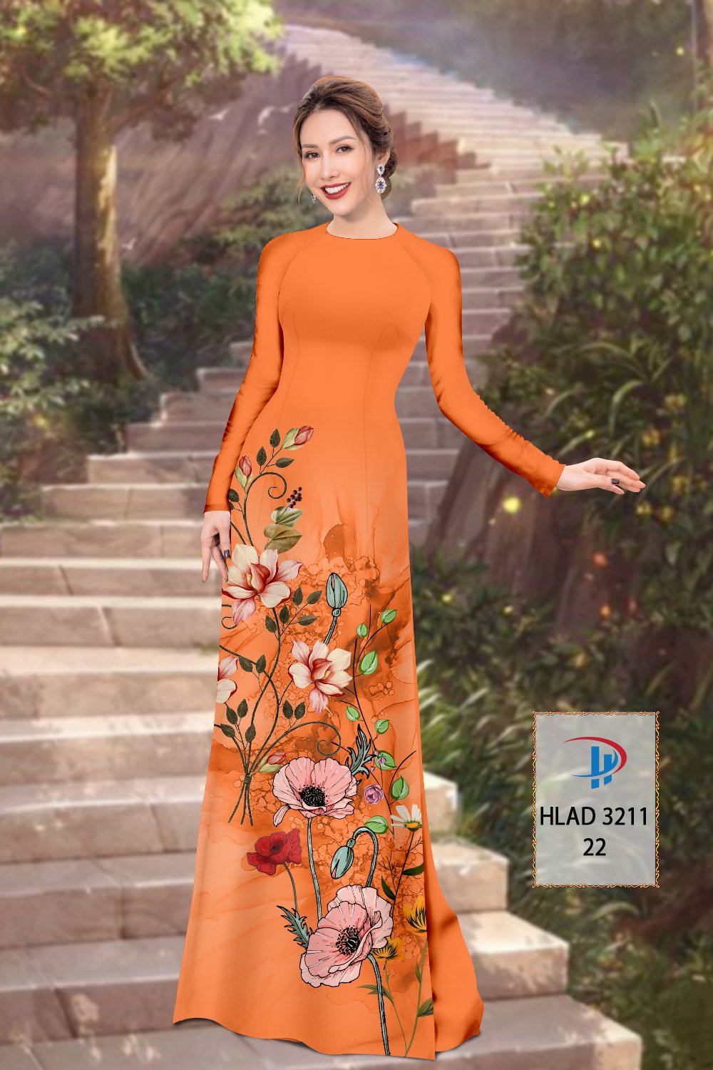Vải áo dài hoa 3d hlad-3211 - Ảnh 10