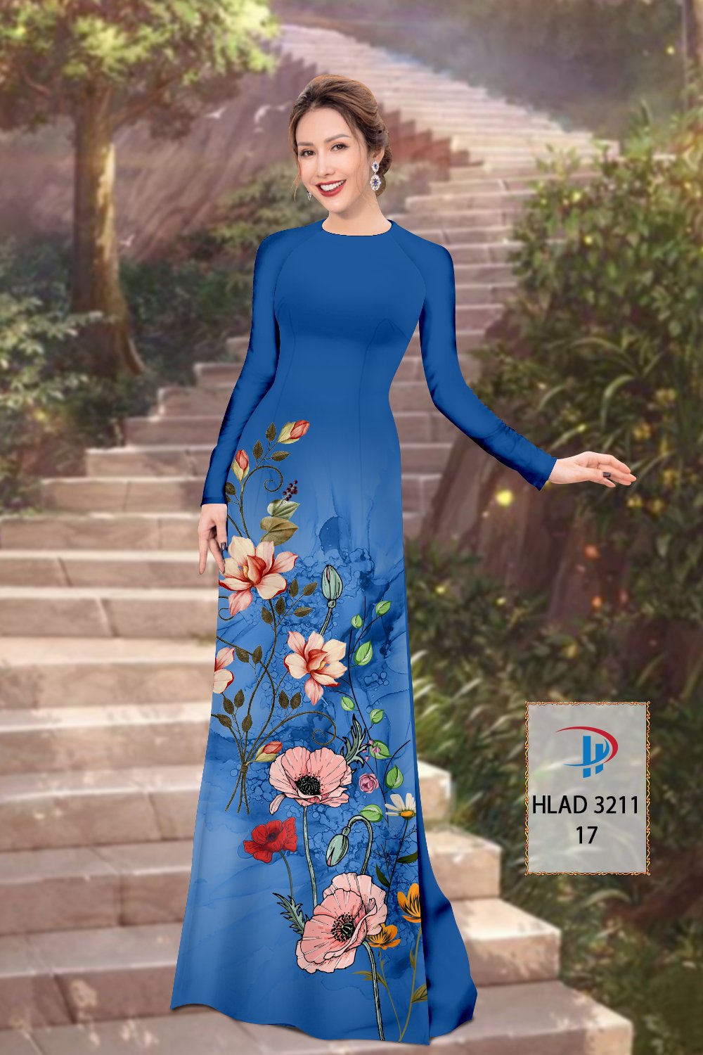 Vải áo dài hoa 3d hlad-3211 - Ảnh 8