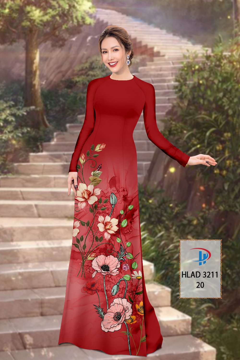 Vải áo dài hoa 3d hlad-3211 - Ảnh 12