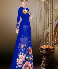 Vải áo dài lụa ngọc mai, hoa trên dưới dldn-13