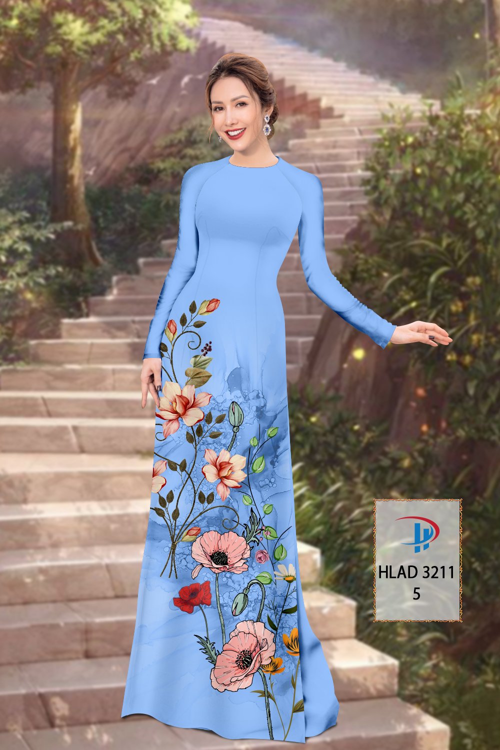 Vải áo dài hoa 3d hlad-3211
