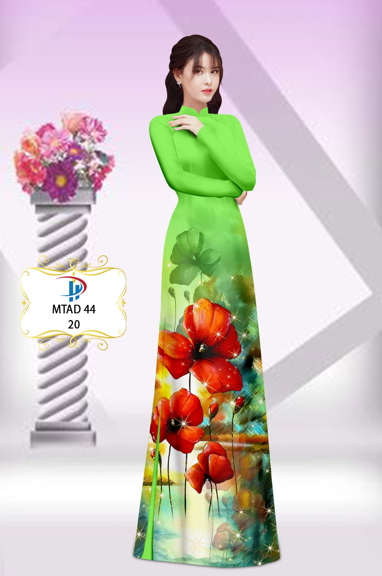 Vải áo dài hoa poppy mtad-44 - Ảnh 2