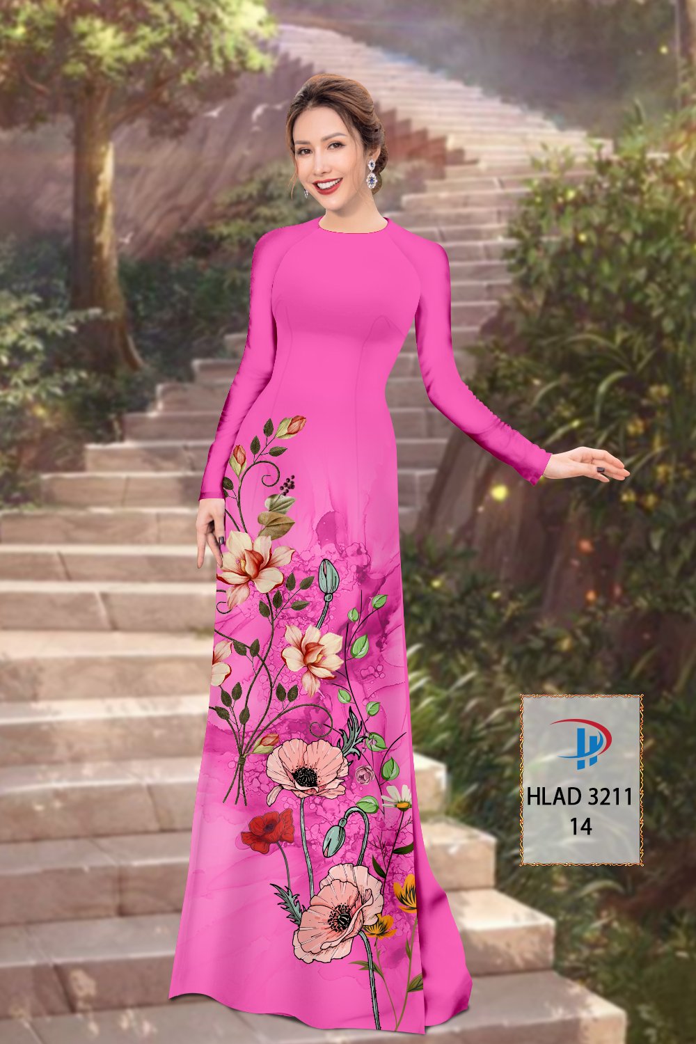 Vải áo dài hoa 3d hlad-3211 - Ảnh 6