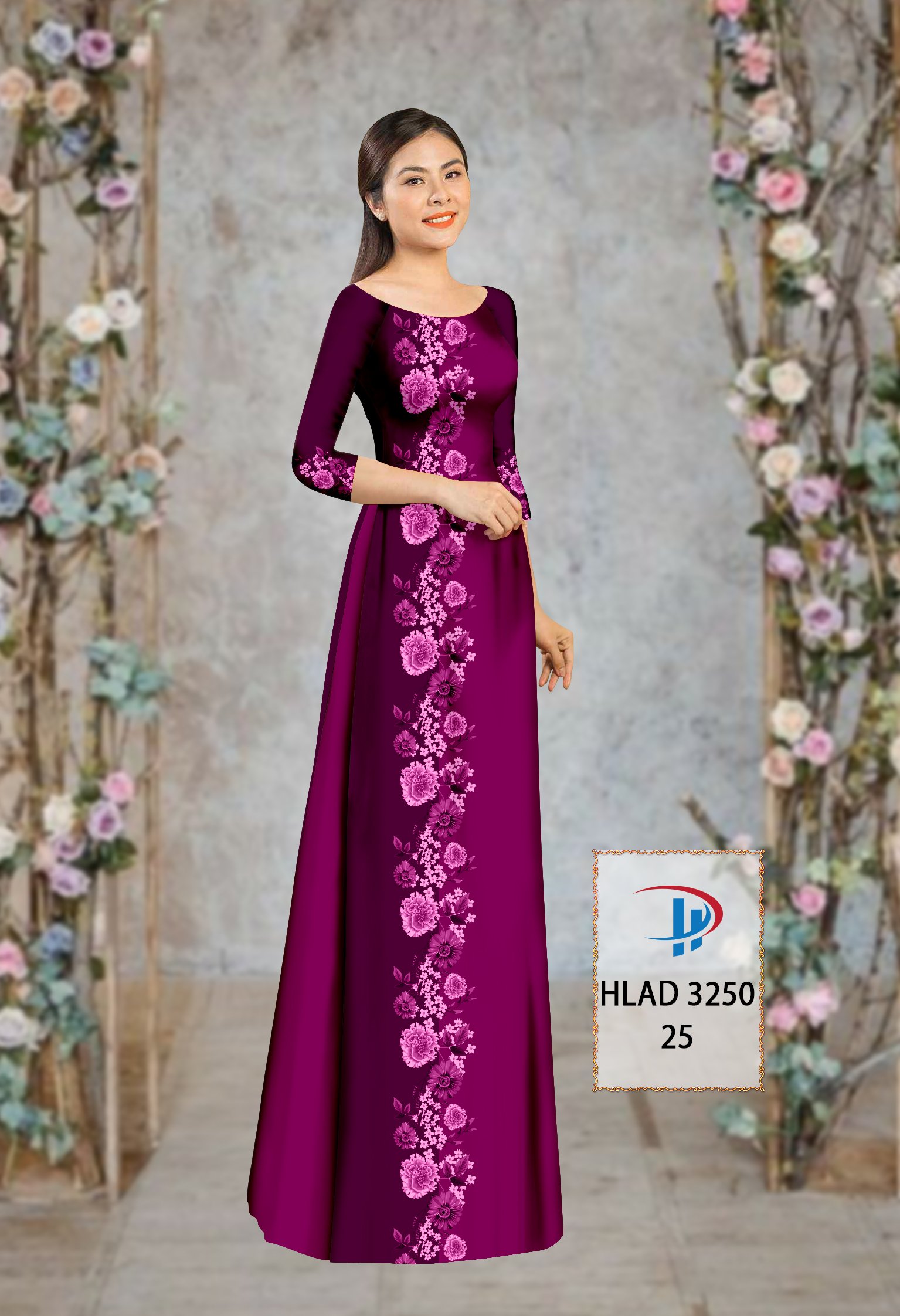 Vải áo dài hoa 3d hlad-3250 - Ảnh 14