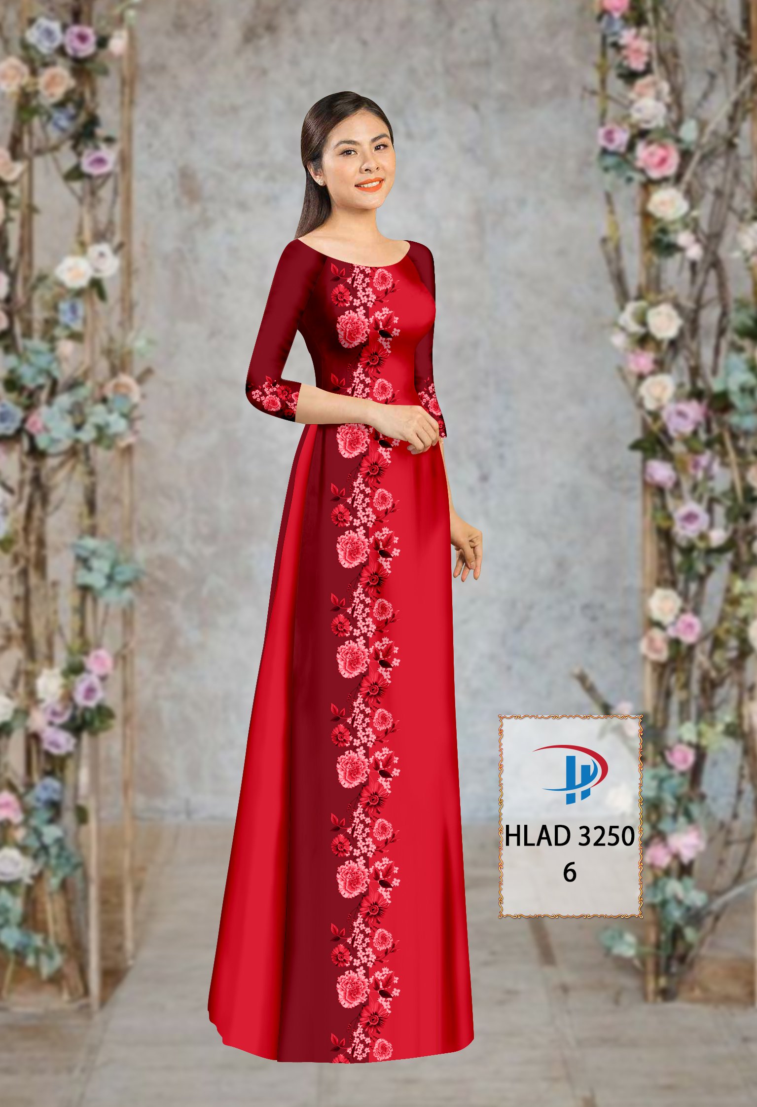 Vải áo dài hoa 3d hlad-3250