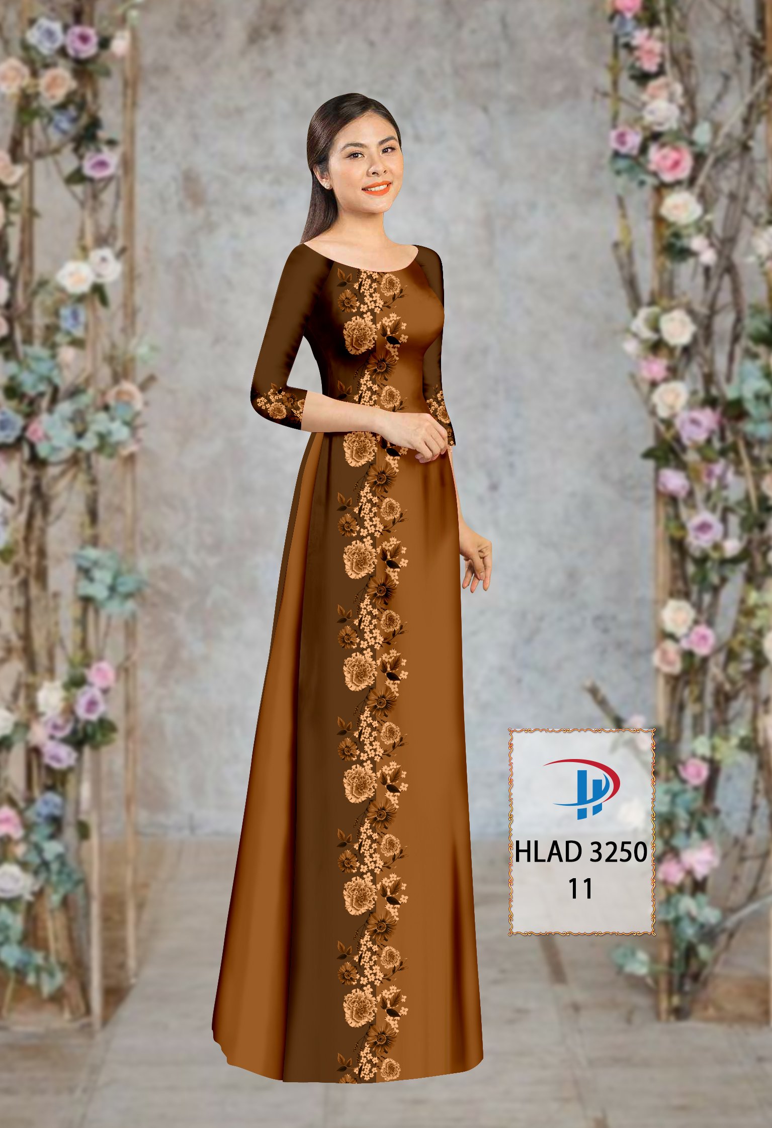 Vải áo dài hoa 3d hlad-3250 - Ảnh 3