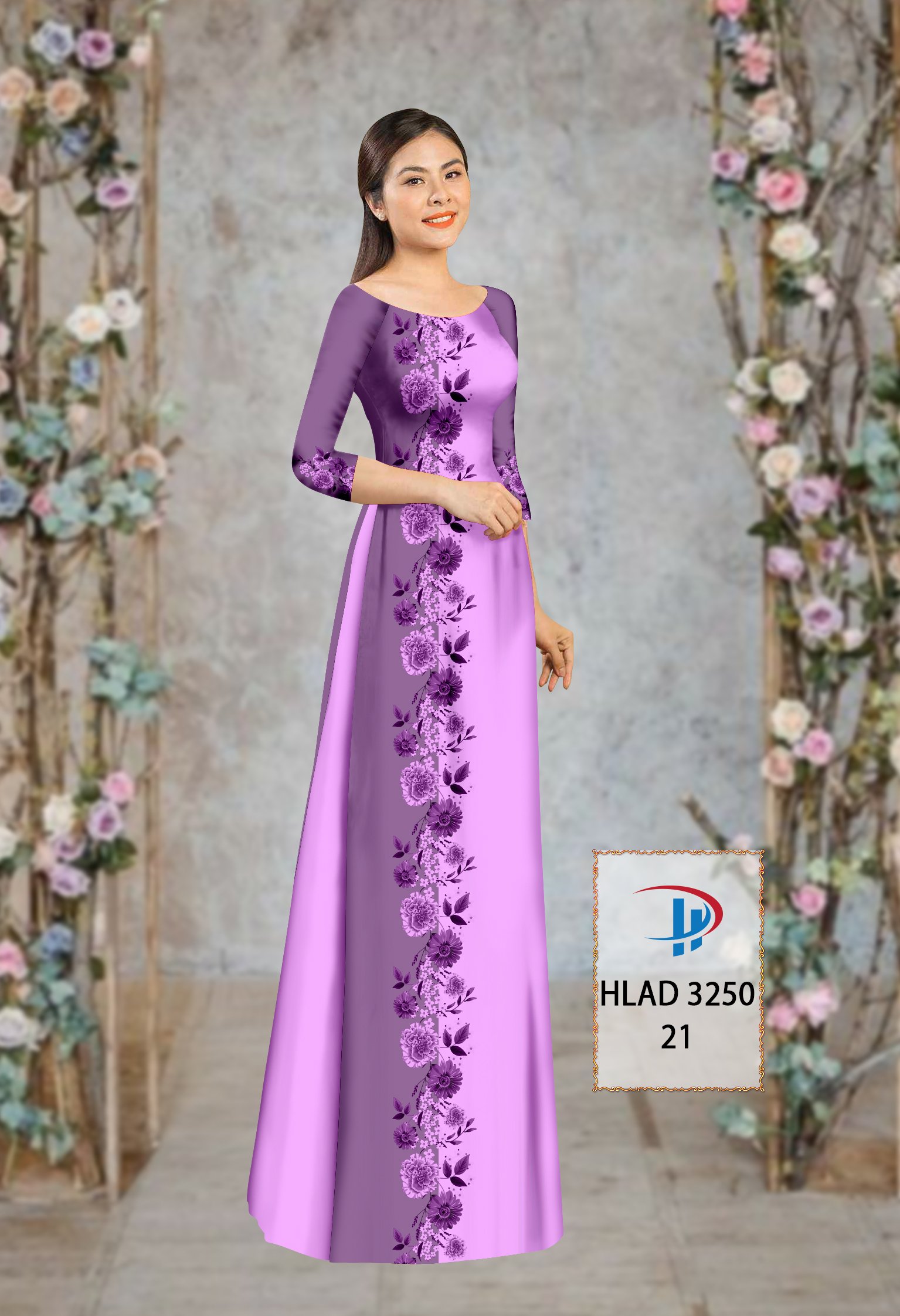 Vải áo dài hoa 3d hlad-3250 - Ảnh 7
