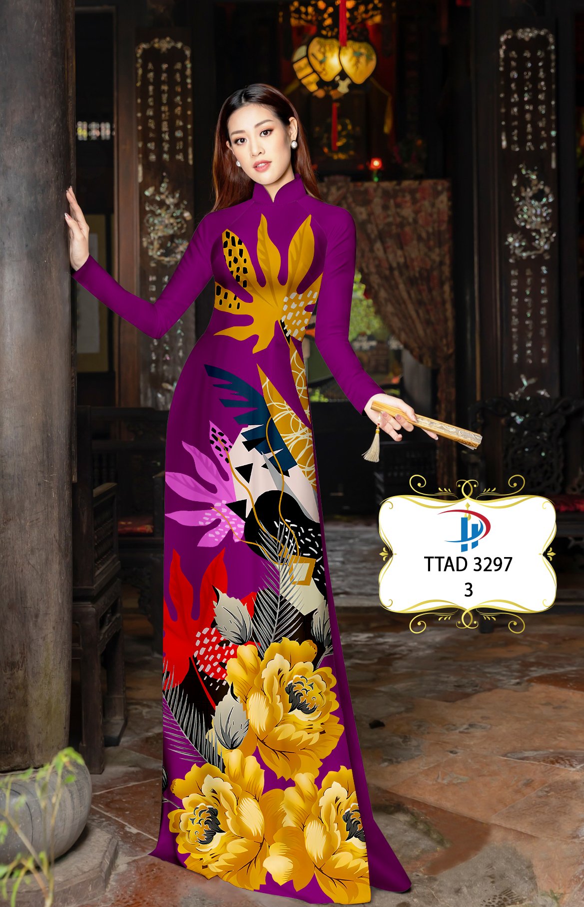 Vải áo dài hoa 3d ttad-3297 - Ảnh 2