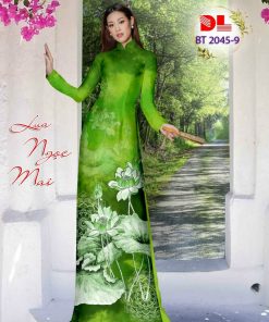 Alternative view of Vải áo dài lụa ngọc mai, hoa sen dlbt-2045